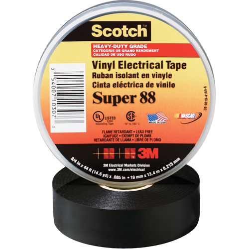 Rubans en vinyle Super 88 Scotch, 19 mm (3/4") x 20,1 m (66'), Noir, 8,5 mils Groupe Belzile Dickner