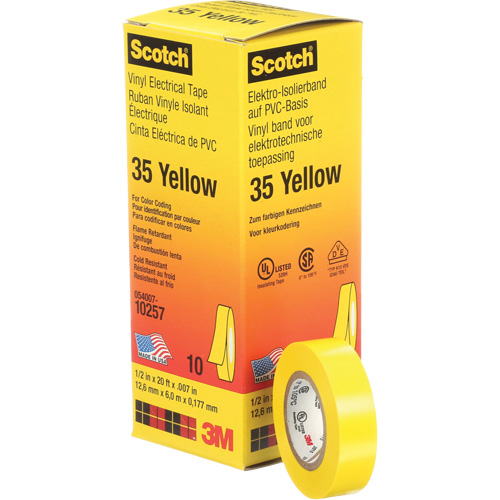 Rubans en vinyle pour codage en couleurs 35 Scotch, 12,7 mm (1/2") x 6,1 m (20'), Jaune, 7 mils Groupe Belzile Dickner