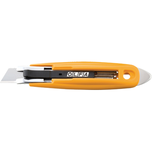 Couteau s&eacute;curitaire &agrave; lame autor&eacute;tractable avec coupe-ruban, 17,5 mm, Acier au carbone, Prise en Plastique Groupe Belzile Dickner