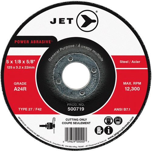 Power Abrasive Cut-Off Wheel, 5" x 1/8", 7/8" Arbor, Type 27, 12300 RPM Groupe Belzile Dickner