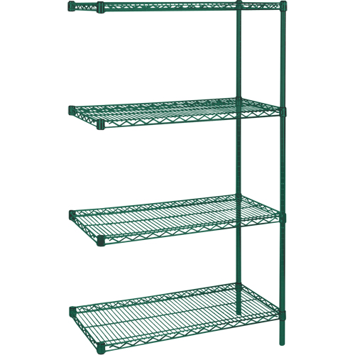 Heavy-Duty Green Epoxy Finish Wire Shelving, Add-On Kit, 4 Tiers, 30" W x 63" H x 14" D Groupe Belzile Dickner