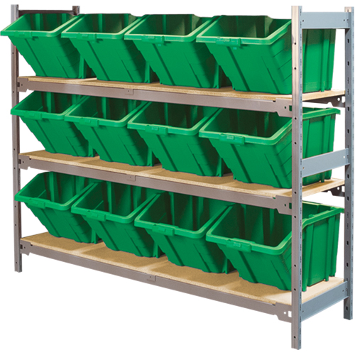 Wide Span Shelving with Jumbo Plastic Bins, Steel, Boltless, 800 lbs. Capacity, 66" W x 60" H x 18" D Groupe Belzile Dickner