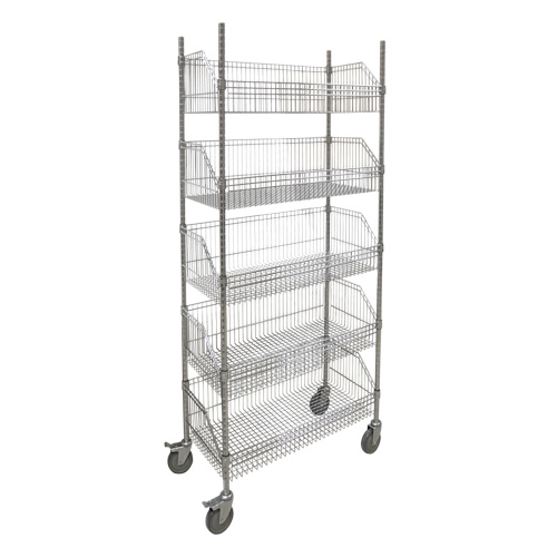 Chariot &agrave; tablette avec panier en treillis, Tiers 5, 48" la x 80" h x 24" p Groupe Belzile Dickner