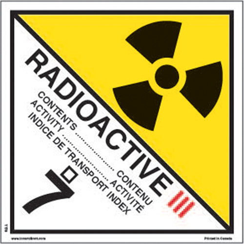 &eacute;tiquettes d'exp&eacute;dition TMD, Classe 7, Radioactif III, Papier Groupe Belzile Dickner