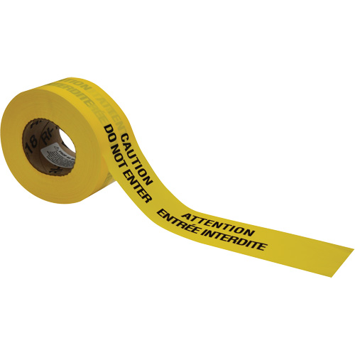 Barricade Tape, Bilingual, 3" W x 1000' L, 3.5 mils, Black on Yellow Groupe Belzile Dickner