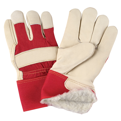 Gants d'ajusteur rouge & blanc doubl&eacute;s pour l'hiver de premi&egrave;re qualit&eacute;, Grand, Paume en Cuir fleur de vache, Doublure en Boa Groupe Belzile Dickner