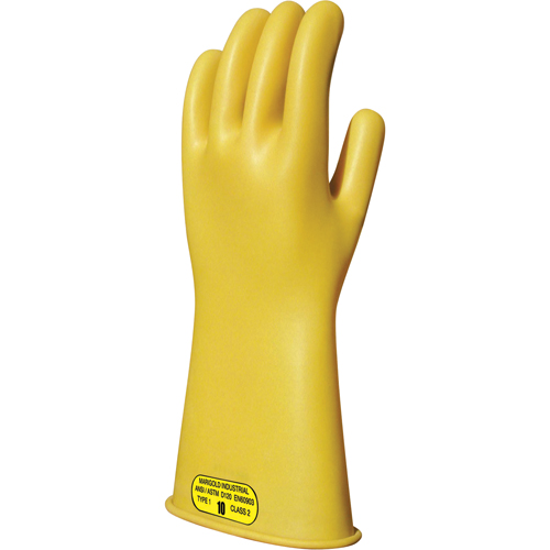 Yellow Natural Rubber Insulating Gloves, ASTM Class 2, Size 8, 14" L Groupe Belzile Dickner