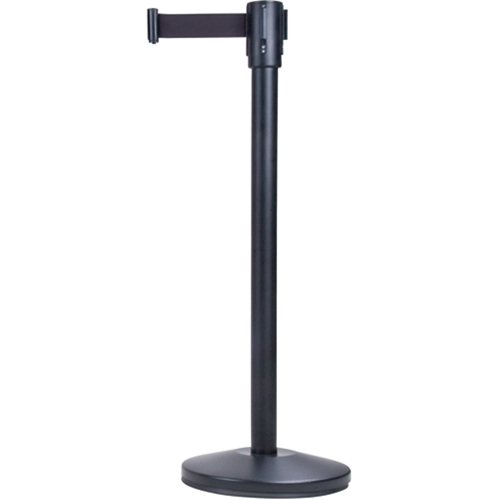 Free-Standing Crowd Control Barrier, Steel, 35" H, Black Tape, 7' Tape Length Groupe Belzile Dickner