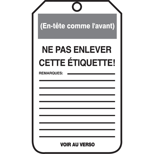&eacute;tiquettes de verrouillage, Papier cartonn&eacute;, 3-1/8" la x 5-7/8" h, Français Groupe Belzile Dickner
