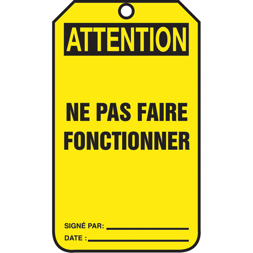 &eacute;tiquettes de verrouillage, Papier cartonn&eacute;, 3-1/8" la x 5-7/8" h, Français Groupe Belzile Dickner