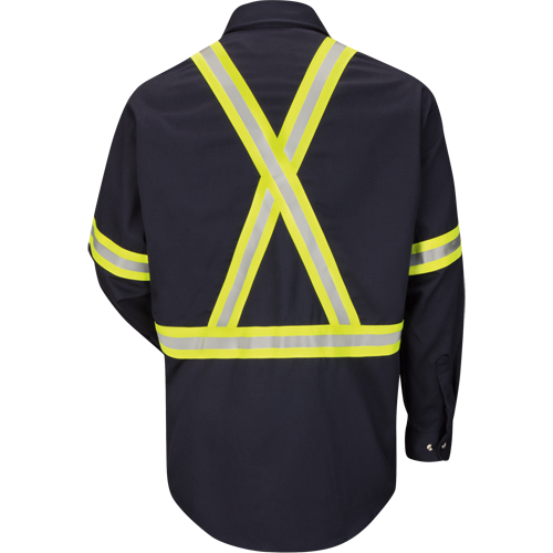 Work Shirt with Reflective Trim, Cotton/Nylon, Small, Navy Blue Groupe Belzile Dickner