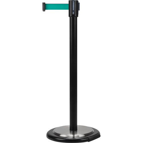 Free-Standing Crowd Control Barrier, Steel, 35" H, Green Tape, 7' Tape Length Groupe Belzile Dickner