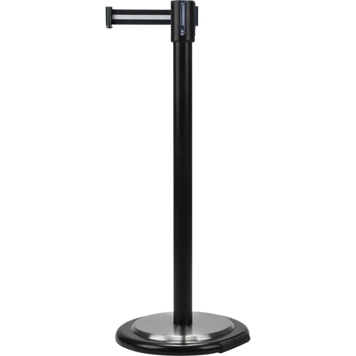 Barri&egrave;res sur pieds pour le contr&ocirc;le des foules, Acier, 35" h, Ruban Noir/Blanc, Longueur du ruban 7' Groupe Belzile Dickner