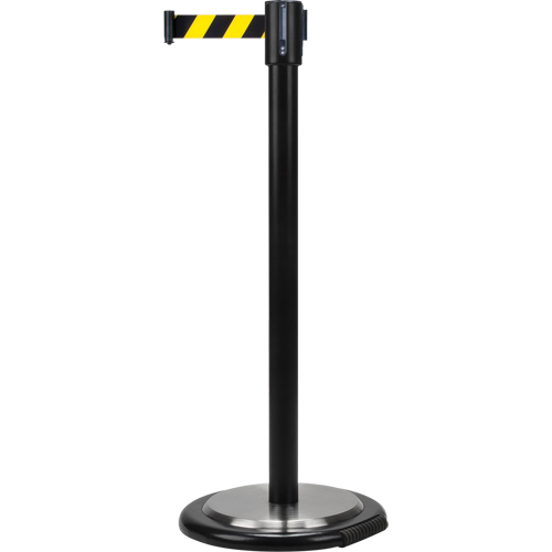 Barri&egrave;res sur pieds pour le contr&ocirc;le des foules, Acier, 35" h, Ruban Noir/Jaune, Longueur du ruban 7' Groupe Belzile Dickner