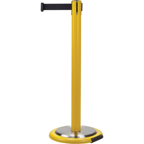 Free-Standing Crowd Control Barrier, Steel, 35" H, Black Tape, 7' Tape Length Groupe Belzile Dickner