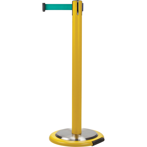 Free-Standing Crowd Control Barrier, Steel, 35" H, Green Tape, 7' Tape Length Groupe Belzile Dickner