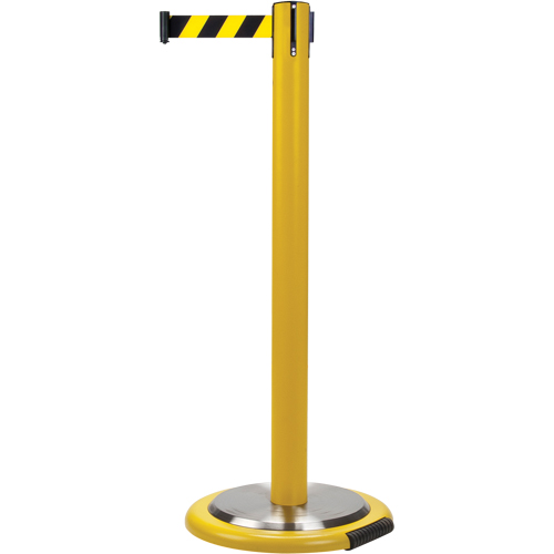 Barri&egrave;res sur pieds pour le contr&ocirc;le des foules, Acier, 35" h, Ruban Noir/Jaune, Longueur du ruban 7' Groupe Belzile Dickner