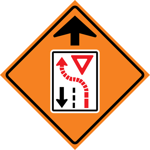 Yield Ahead Roll-Up Traffic Sign, 29-1/2" x 29-1/2", Vinyl, Pictogram Groupe Belzile Dickner