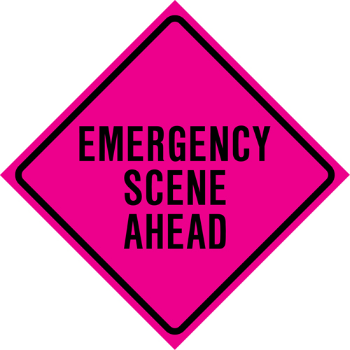 "Emergency Scene Ahead" Roll-Up Traffic Sign, 36" x 36", Vinyl, English Groupe Belzile Dickner