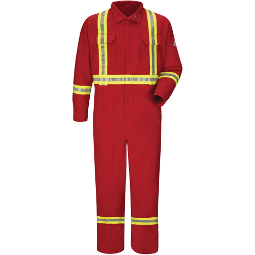 Flame-Resistant Deluxe Coveralls with Reflective Trim, Size 38, Red, 5.6 cal/cm² Groupe Belzile Dickner