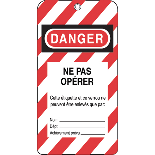 Lockout Tags, Plastic, 3" W x 5-3/4" H, French Groupe Belzile Dickner