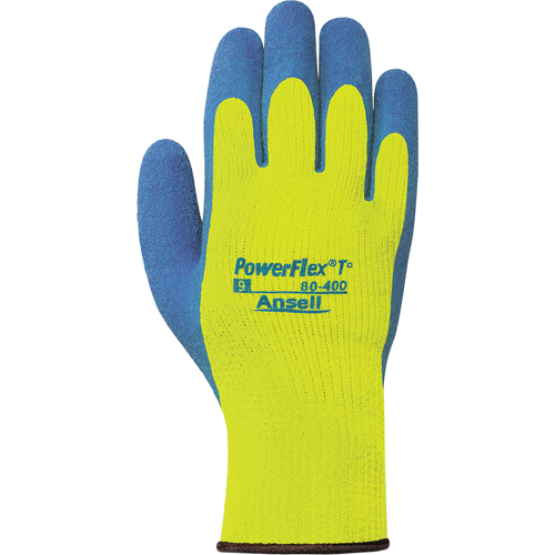 PowerFlex&reg; T° Hi Viz 80-400 Gloves, 7/Small, Rubber Latex Coating, 7 Gauge, Terry Shell Groupe Belzile Dickner