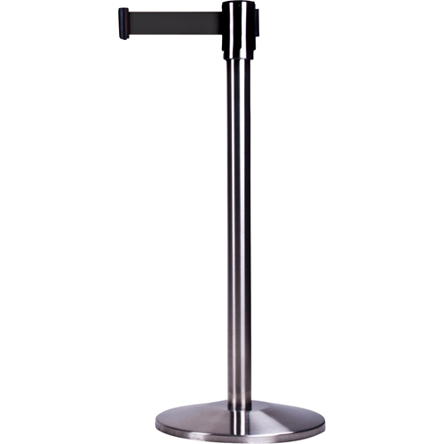 Free-Standing Crowd Control Barrier, Steel, 35" H, Black Tape, 7' Tape Length Groupe Belzile Dickner
