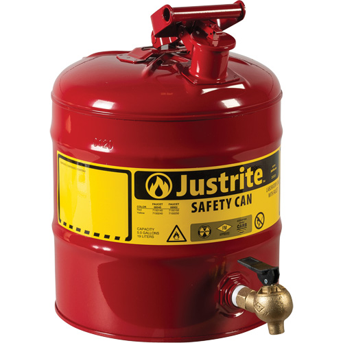 Bidon avec robinet s&eacute;curitaires pour laboratoires, Type I, Acier, 5 gal. US, Rouge, Homologu&eacute; FM Groupe Belzile Dickner