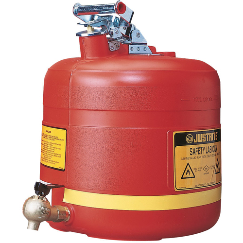 Bidon avec robinet s&eacute;curitaires pour laboratoires, Type I, Acier, 5 gal. US, Rouge, Homologu&eacute; FM Groupe Belzile Dickner