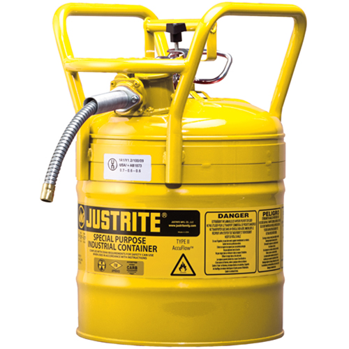Bidons s&eacute;curitaires D.O.T. de AccuFlow, Type II, Acier, 5 gal. US, Jaune, Homologu&eacute; FM Groupe Belzile Dickner