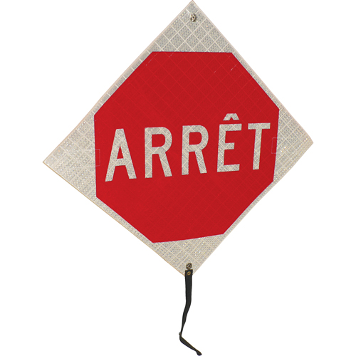 "Arr&ecirc;t" Rolled-Up Traffic Sign, 24" x 24", Vinyl, French Groupe Belzile Dickner