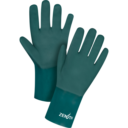Double Dipped Green Gloves, 12" L, PVC, Cotton Jersey Inner Lining, 70-mil Groupe Belzile Dickner