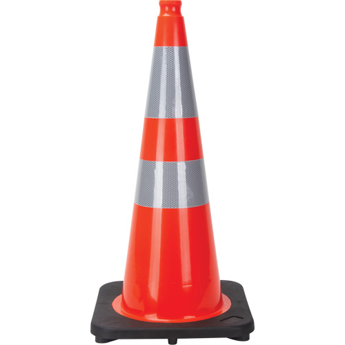 C&ocirc;ne de signalisation, 28", Orange, Bande(s) r&eacute;fl&eacute;chissante(s) 4" & 6" Groupe Belzile Dickner