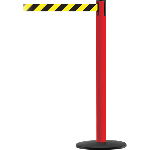 Montant pour syst&egrave;me Advance TensaBarrier, Acier, 36" h, Ruban Noir/Jaune, Longueur du ruban 7,5' Groupe Belzile Dickner