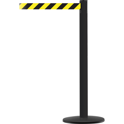 Montant pour syst&egrave;me Advance TensaBarrier, Acier, 36" h, Ruban Noir/Jaune, Longueur du ruban 7,5' Groupe Belzile Dickner