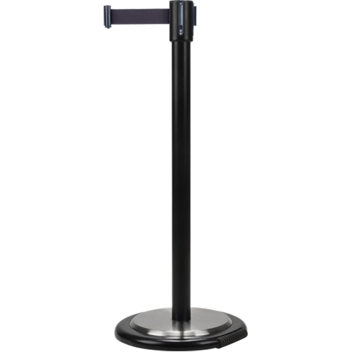 Free-Standing Crowd Control Barrier, Steel, 35" H, Black Tape, 12' Tape Length Groupe Belzile Dickner