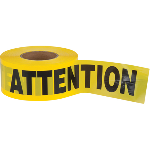 "Attention" Barricade Tape, Bilingual, 3" W x 1000' L, 2.5 mils, Black on Yellow Groupe Belzile Dickner