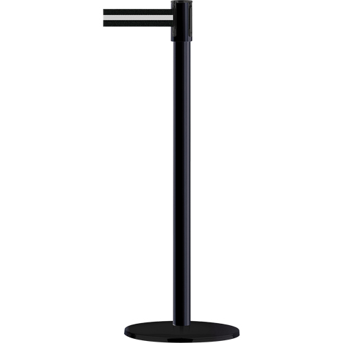 Slimline TensaBarrier&reg; Barrier Post, Steel, 38" H, Black/White Tape, 7.5' Tape Length Groupe Belzile Dickner