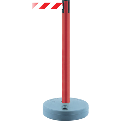 Outdoor TensaBarrier&reg; Barrier Post, Plastic, 37" H, White/Red Tape, 13' Tape Length Groupe Belzile Dickner