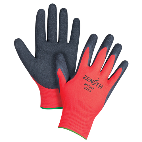 Gants enduits &agrave; prise cr&ecirc;p&eacute;e noir & rouge, 8/Moyen, R&ecirc;vetement Latex de caoutchouc, Calibre 13, Enveloppe en Polyester Groupe Belzile Dickner