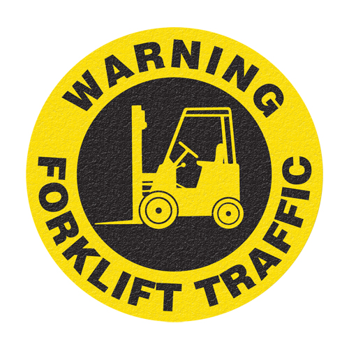 "Warning Forklift Traffic" Floor Sign, Adhesive, English with Pictogram Groupe Belzile Dickner