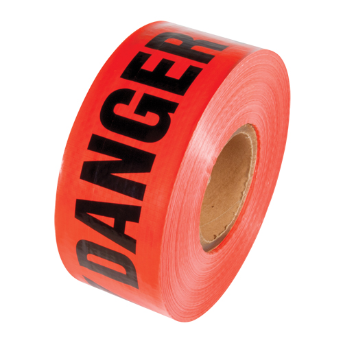 Reinforced Grade Barricade Tape, English, 3" W x 500' L, 5 mils, Black on Red Groupe Belzile Dickner