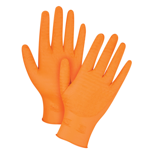 Gants de poids lourd Gripper, 2T-Grand, Nitrile, 7 mils, Sans poudre, Orange Groupe Belzile Dickner