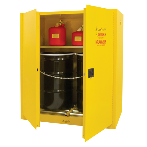 Armoire pour entreposage de barils &agrave; la verticale, Capacit&eacute; de 110 gal. US, 2 barils, Jaune Groupe Belzile Dickner