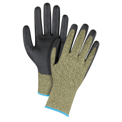 Gants &eacute;lastiques sans coutures r&eacute;sistants &agrave; la coupe noir & jaune, Taille T-Grand/10, Calibre 13, Rev&ecirc;tement Mousse de nitrile, Enveloppe en Aramide, ASTM ANSI niveau A6 Groupe Belzile Dickner