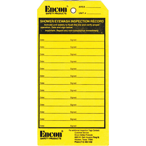 Emergency Shower & Eyewash Inspection Record Tag, Cardstock, 3-1/8" W x 6-1/4" H, English Groupe Belzile Dickner