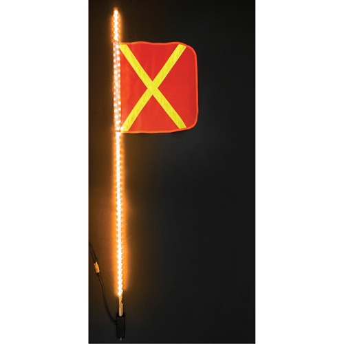 Fanions DEL robustes Safety Whip, Fixation Attelage, Hauteur 5, Orange avec X r&eacute;fl&eacute;chissant Groupe Belzile Dickner