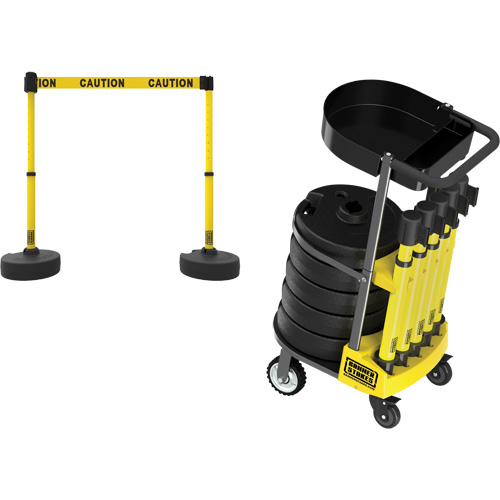 PLUS Barrier Post Cart Kit with Tray, 75' L, Metal, Yellow Groupe Belzile Dickner