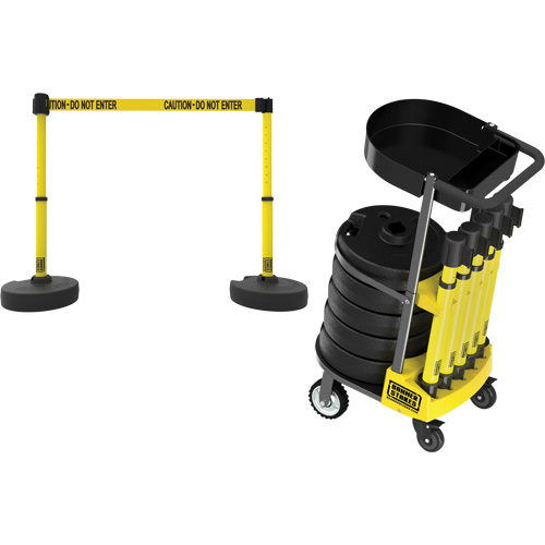 PLUS Barrier Post Cart Kit with Tray, 75' L, Metal, Yellow Groupe Belzile Dickner