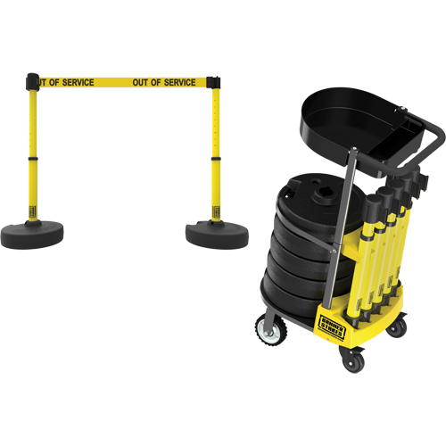 PLUS Barrier Post Cart Kit with Tray, 75' L, Metal, Yellow Groupe Belzile Dickner